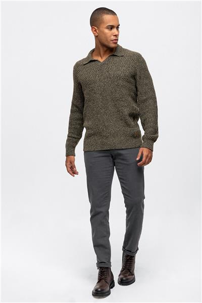 Haki Regular Fit Polo Yaka Triko Kazak