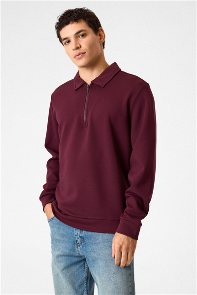 Yarım Fermuarlı Bordo Sweatshirt