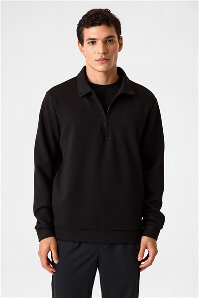 Siyah Fermuarlı Bordo Sweatshirt