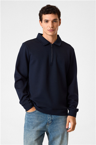 Lacivert Fermuarlı Bordo Sweatshirt