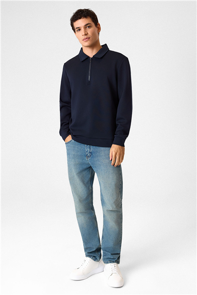 Lacivert Fermuarlı Bordo Sweatshirt