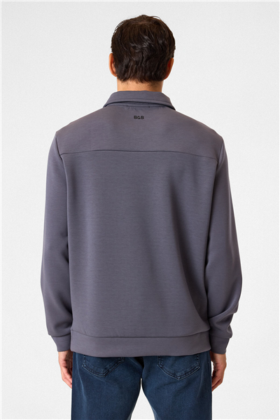 Gri Fermuarlı Bordo Sweatshirt