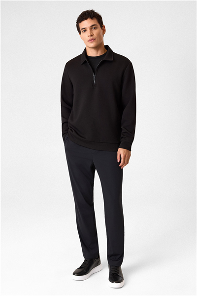Siyah Fermuarlı Bordo Sweatshirt