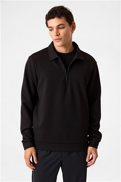 Siyah Fermuarlı Bordo Sweatshirt