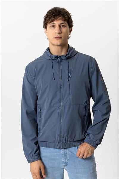 İndigo Regular Fit Kapüşonlu Rüzgar Geçirmez Yağmurluk