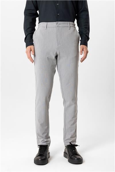 Açık Gri Regular Fit Beli Lastikli Yan Cep Casual Pantolon