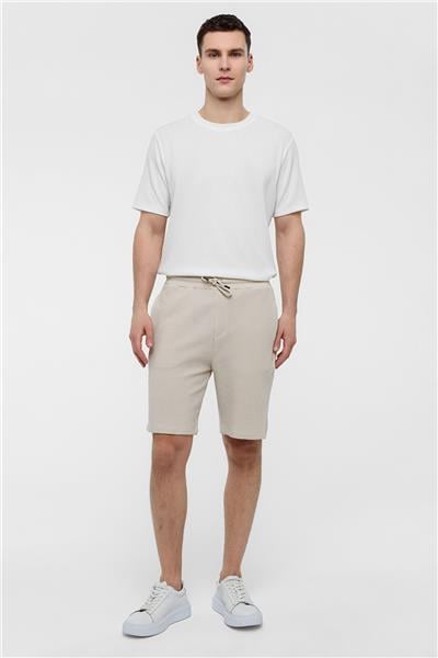 Bej Regular Fit Basic Pamuklu Şort