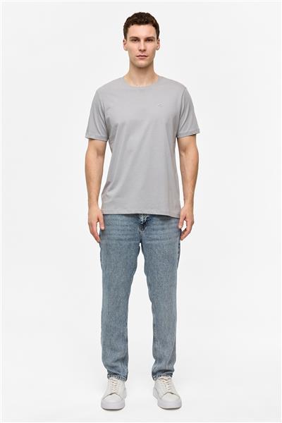 Açık Gri Regular Fit Bisiklet Yaka Basic Tişört 