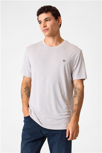 Regular Fit Basic Gri Bisiklet Yaka Tişört 