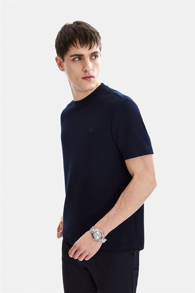 Regular Fit Bisiklet Yaka Lacivert Tişört
