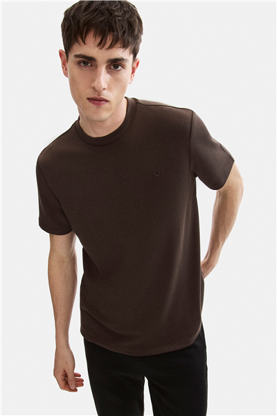 Kahve Regular Fit Basic Bisiklet Yaka Tişört