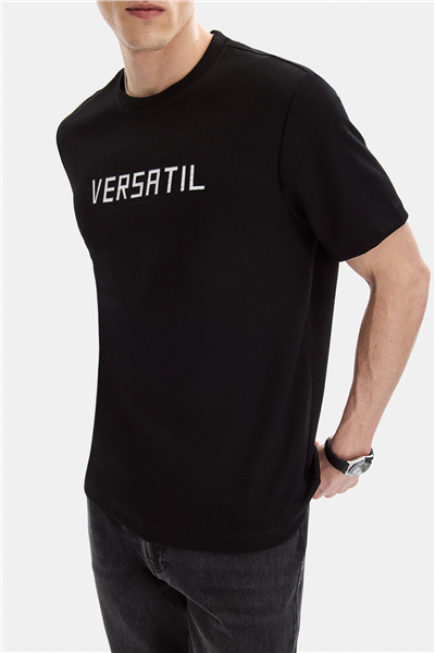 Siyah Regular Fit Bisiklet Yaka Tişört