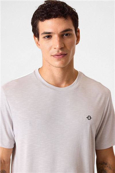 Regular Fit Basic Gri Bisiklet Yaka Tişört 