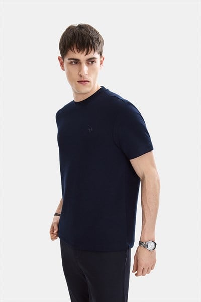 Regular Fit Bisiklet Yaka Lacivert Tişört