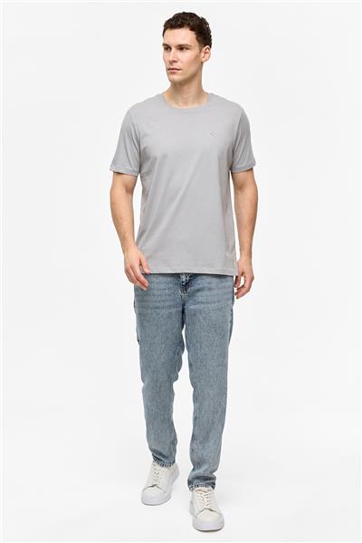 Açık Gri Regular Fit Bisiklet Yaka Basic Tişört 