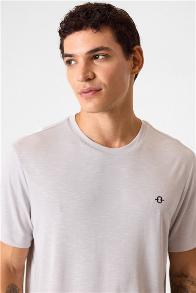 Regular Fit Basic Gri Bisiklet Yaka Tişört 