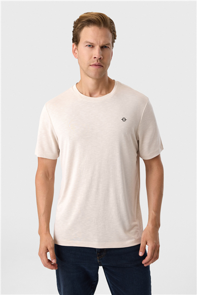 Regular Fit Bej Basic Tişört