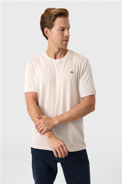 Regular Fit Bej Basic Tişört