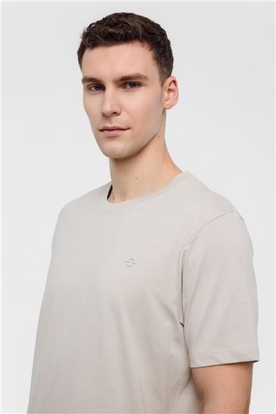 Bej Regular Fit %100 Pamuk Bisiklet Yaka Tişört