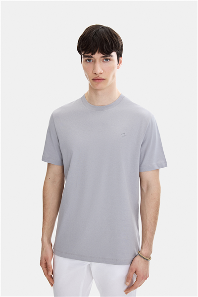 Açık Gri Regular Fit Örme Bisiklet Yaka Tişört