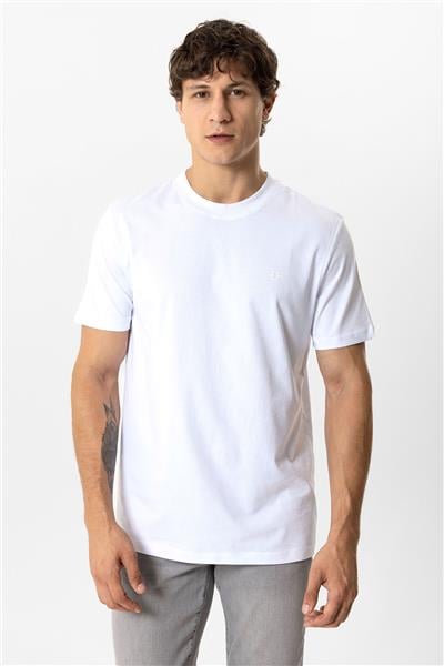 Beyaz Regular Fit %100 Pamuk Bisiklet Yaka Tişört