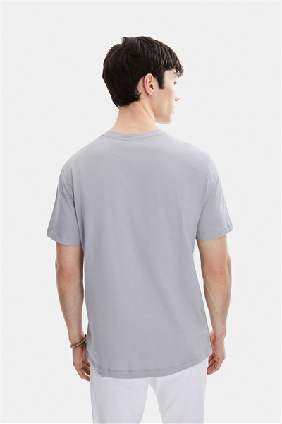 Açık Gri Regular Fit Örme Bisiklet Yaka Tişört