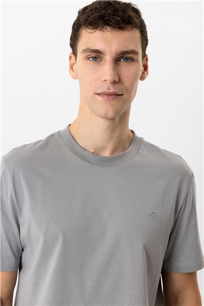 Gri Regular Fit %100 Pamuk Bisiklet Yaka Tişört