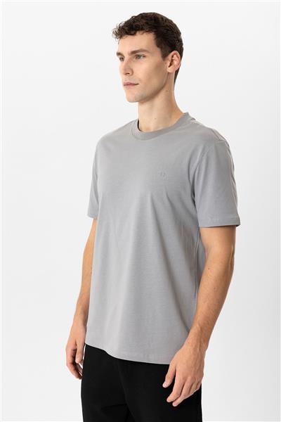 Gri Regular Fit %100 Pamuk Bisiklet Yaka Tişört