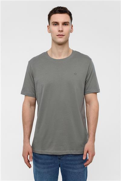 Koyu Gri Regular Fit %100 Pamuk Bisiklet Yaka Tişört