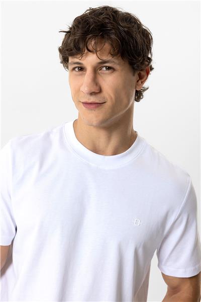 Beyaz Regular Fit %100 Pamuk Bisiklet Yaka Tişört