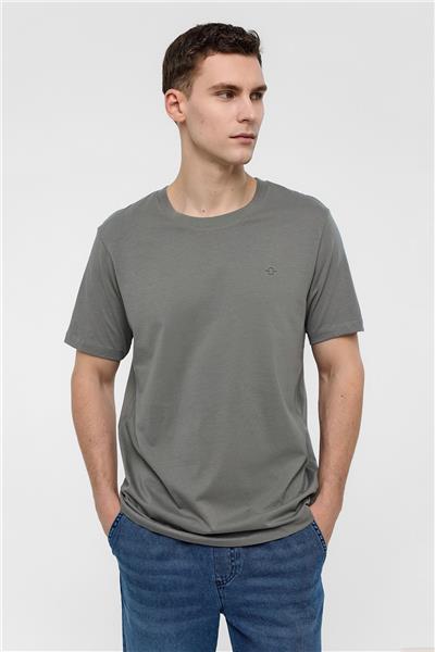 Koyu Gri Regular Fit %100 Pamuk Bisiklet Yaka Tişört