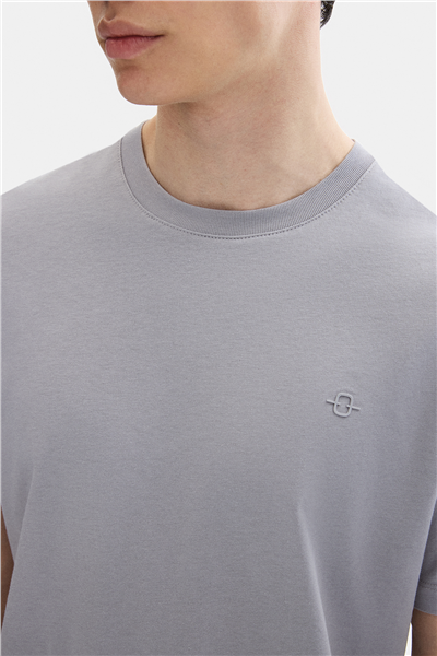 Açık Gri Regular Fit Örme Bisiklet Yaka Tişört