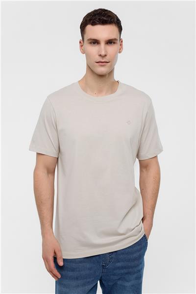 Bej Regular Fit %100 Pamuk Bisiklet Yaka Tişört