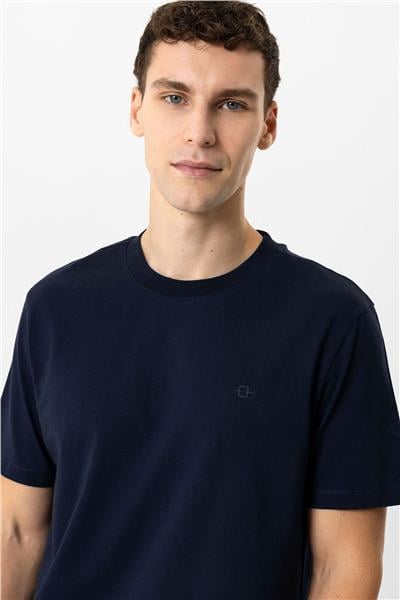 Lacivert Regular Fit %100 Pamuk Bisiklet Yaka Tişört