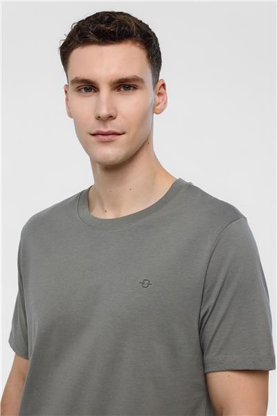 Koyu Gri Regular Fit %100 Pamuk Bisiklet Yaka Tişört