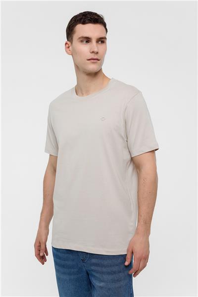 Bej Regular Fit %100 Pamuk Bisiklet Yaka Tişört