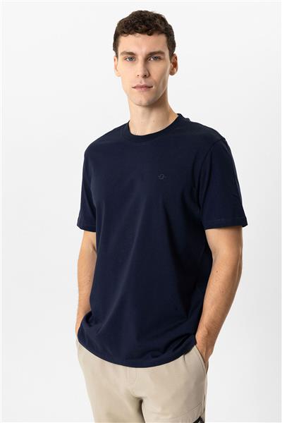 Lacivert Regular Fit %100 Pamuk Bisiklet Yaka Tişört
