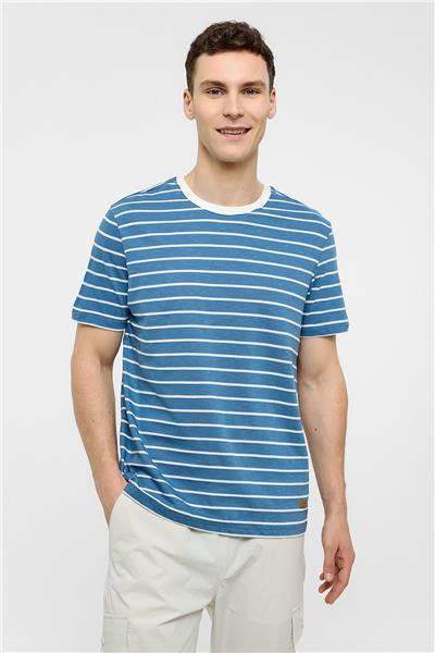 Mavi Regular Fit Bisiklet Yaka Çizgili Örme Tişört