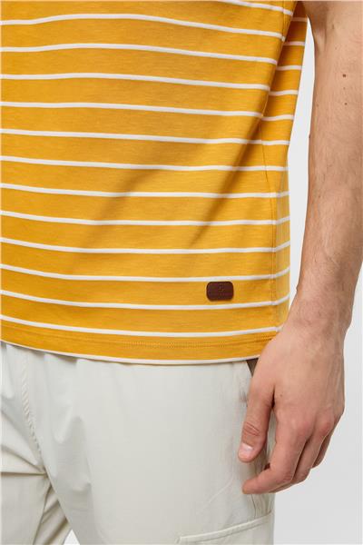 Sarı Regular Fit Bisiklet Yaka Çizgili Örme Tişört