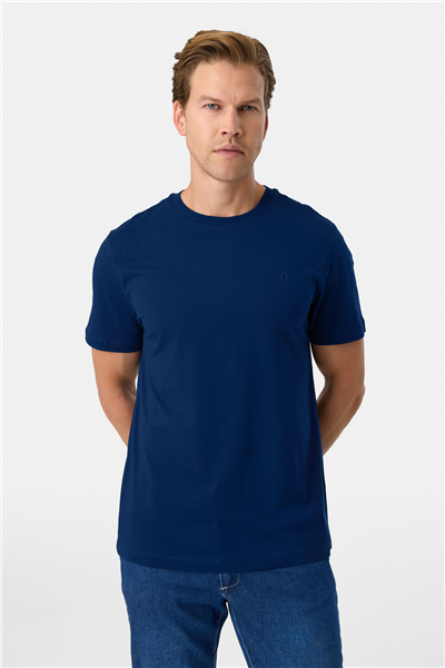 Regular Fit Bisiklet Yaka Lacivert Basic Tişört 