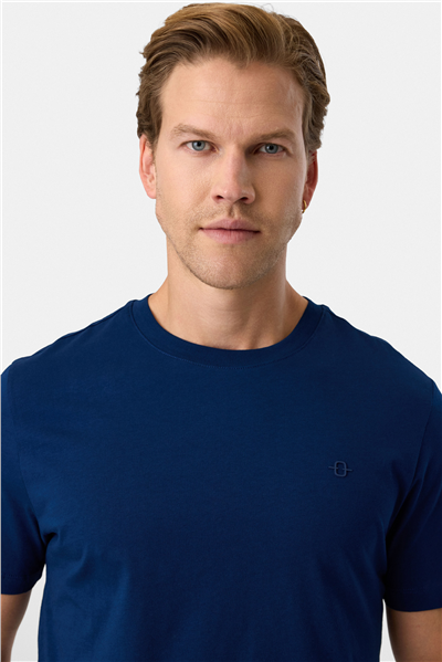 Regular Fit Bisiklet Yaka Lacivert Basic Tişört 
