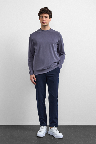 Antrasit Regular Fit Bisiklet Yaka Sweatshirt