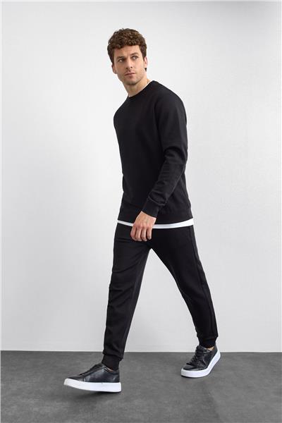 Siyah Regular Fit Bisiklet Yaka Sweatshirt