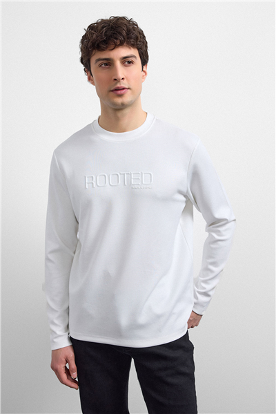 Beyaz Bisiklet Yaka Regular Fit Sweatshirt