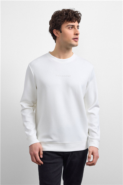Ekru Regular Fit Bisiklet Yaka Sweatshirt