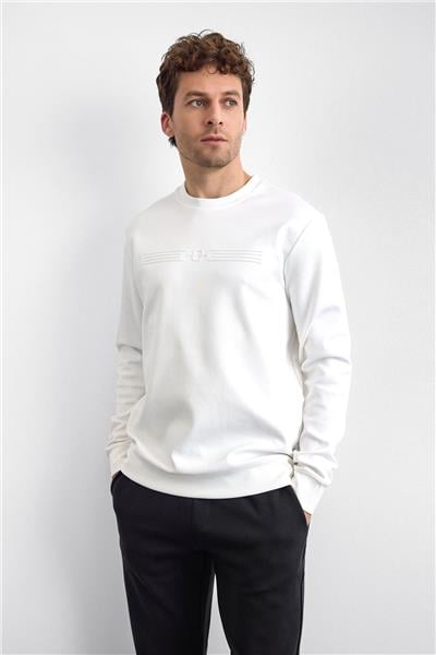 Beyaz Regular Fit Bisiklet Yaka Sweatshirt
