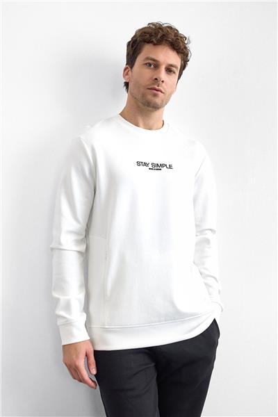 Beyaz Regular Fit Bisiklet Yaka Sweatshirt