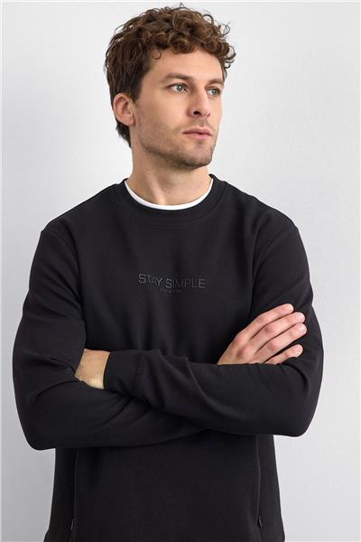 Siyah Regular Fit Bisiklet Yaka Sweatshirt