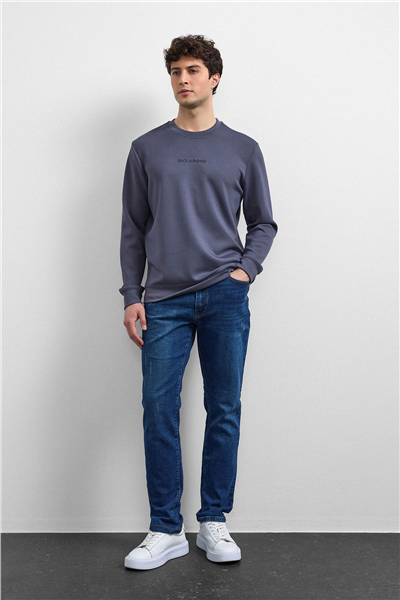 Antrasit Regular Fit Bisiklet Yaka Sweatshirt