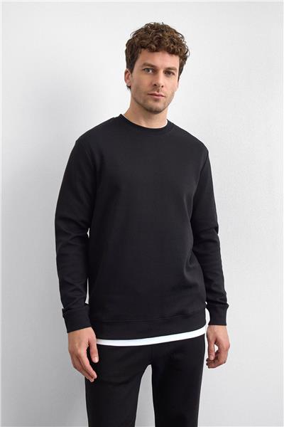Siyah Regular Fit Bisiklet Yaka Sweatshirt